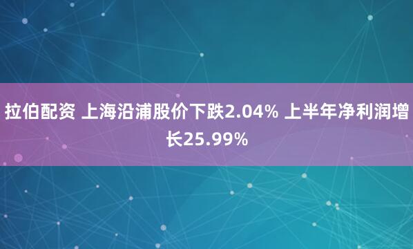 拉伯配资 上海沿浦股价下跌2.04% 上半年净利润增长25.99%